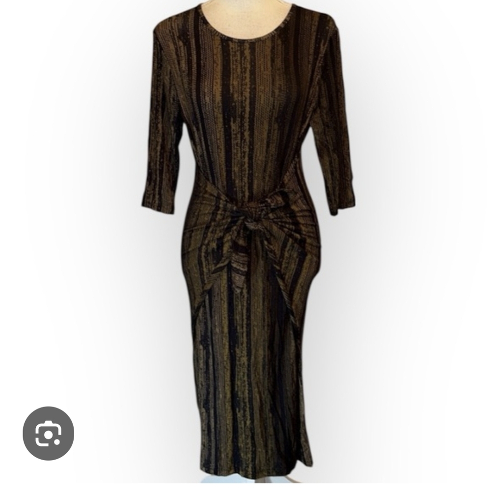 Elegant Striped Black and Brown Dress